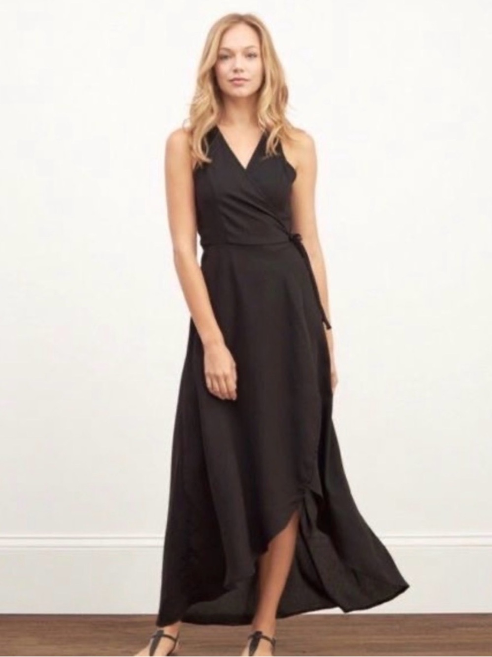Abercrombie & Fitch Black Sleeveless Wrap Maxi Dress Size Medium